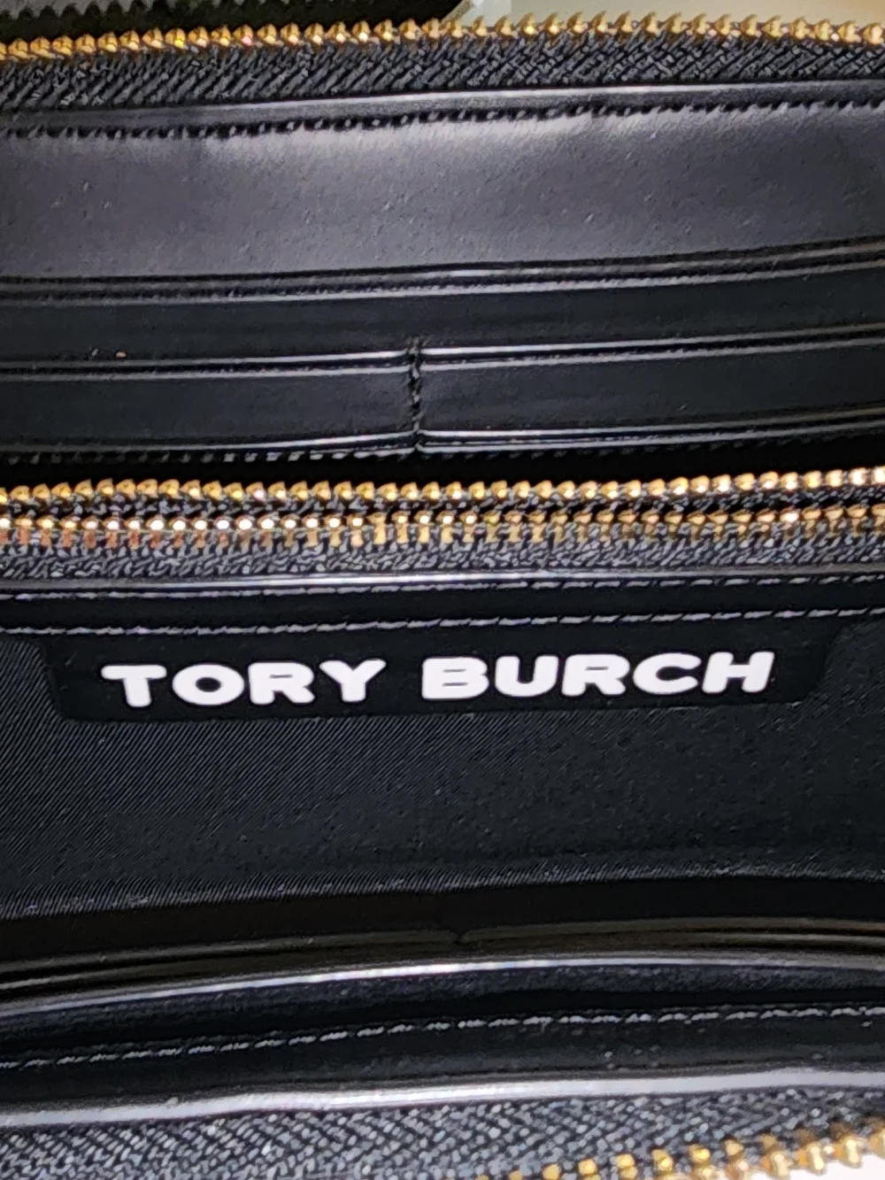 Tory Burch Striped Logo Zip Wallet - Black & Cream - Picture 5 of 6